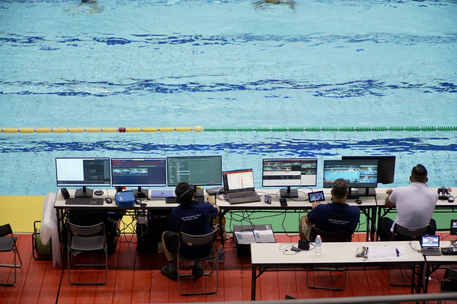 Var Technology VAR operations desk beside the pool
