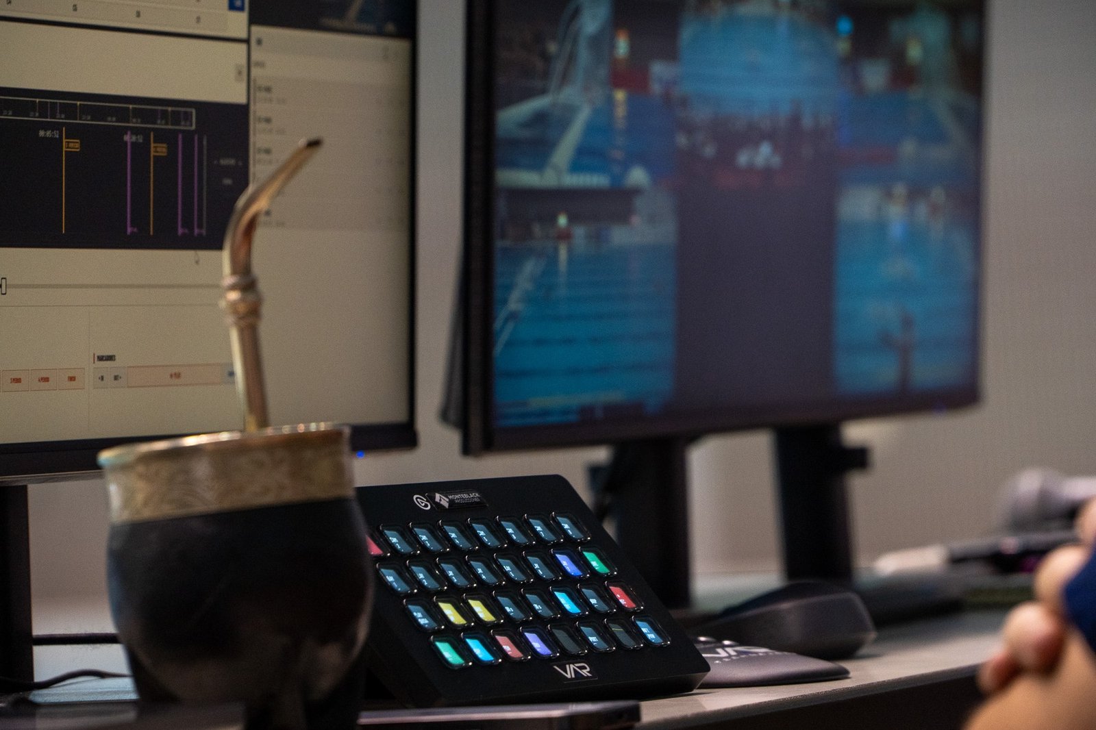VAR operating position with button deck, screens and a mate